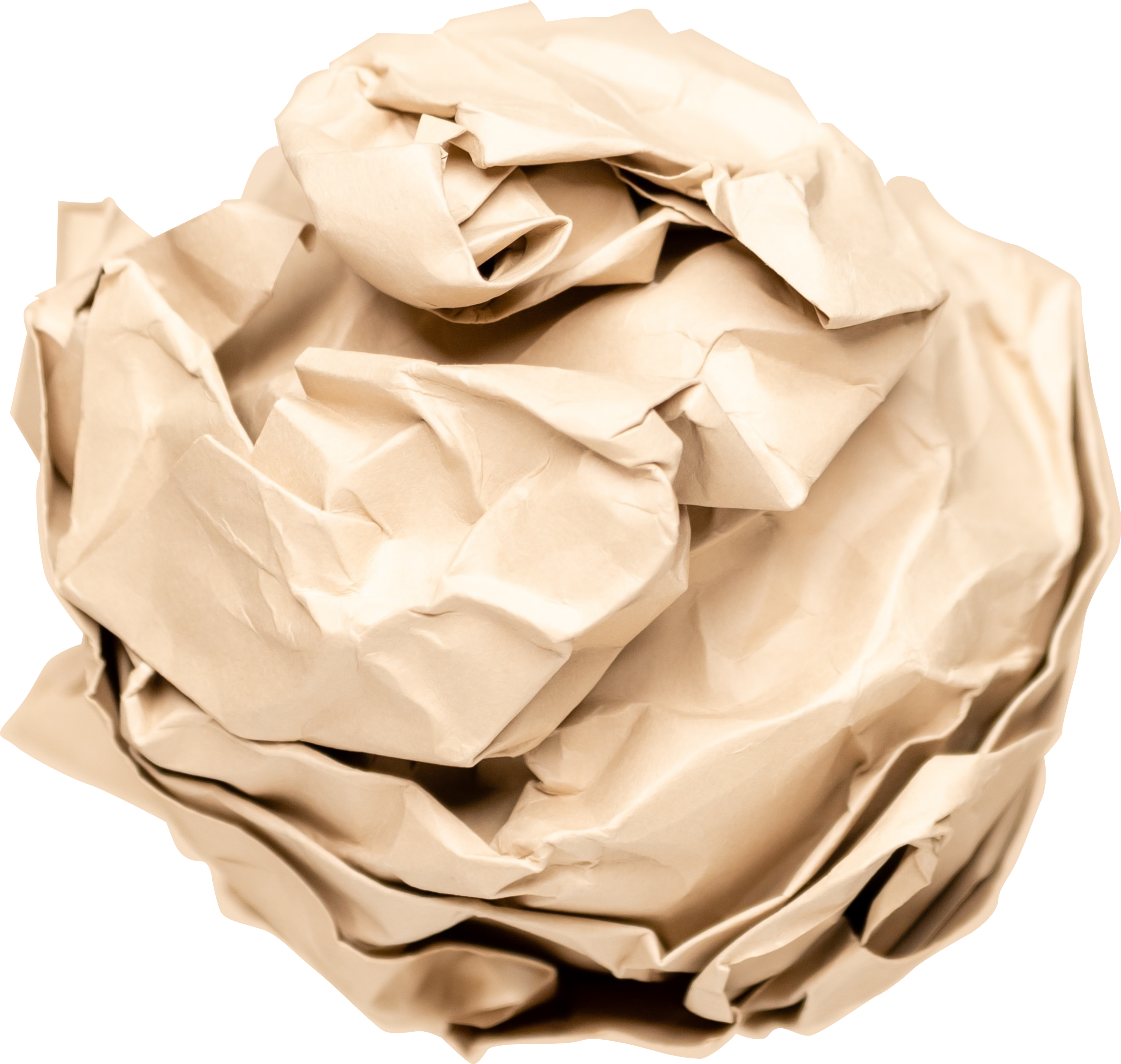 An image of a crumpled up paper ball with a transparent background.